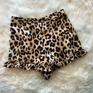 Urban Outfitters Womens Shortie Shorts Beige Leopard Print Ruffle High Rise S